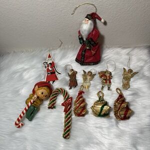 Vintage Christmas Ornaments Lot Hallmark Shelf Sitter Silvestri / Straw Folk Art